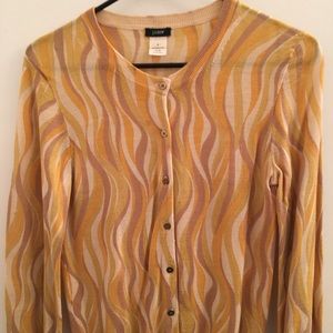 J. Crew Gold Print Merino Wool Cardigan